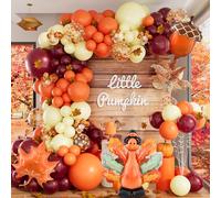 220pcs Fall Balloon Garland Arch Kit, Thanksgiving Balloon Arch with Macaron Yellow Burgundy Orange Turkey Maple Leaf Hazelnut Foil Balloons for Baby Shower Fall Birthday Party Decorations