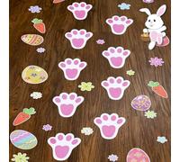 220Pcs Removable Easter Bunny Paw Stickers Prints Rabbit Paw Print Flower Carrot Floor Decal Clings Easter Party Decorations - 8Sheets (Easter)