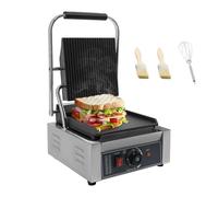 220V 1800W Commercial Panini Press Grill Electric Sandwich Press Grills Flat Toastie Machine Toaster Health Grill With Removable Plates Adjustable Temperature 122-572 ℉ With Whisk, 2 Brushes