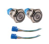 220V-230V Self-Locking Push Switch 16 mm Metal, On/Off Switch LED Illuminated Blue, Built-in Switch, Waterproof IP66, Push Button with Socket Cable for Start Power DIY