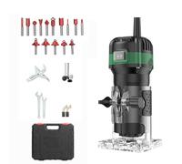 220V 800W Compact Wood Router Tool Handheld Palm Routers for Woodworking with 6 Variable Speed Electric Trimmer Wood Router with 15pcs 1/4" Router Bits and Tool Case