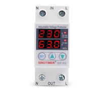 220VAC 230VAC 63A Over/Under Voltage Protection Device Voltage Current Protector, 2 Red LED Displays, Single Phase Low Voltage Monitor, Din Rail Installation in DB Home Usage