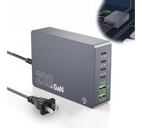220W USB C Charger Block, 6-Port GaN USB C Charging Station with Multiple Fast Charging, Computer Charger Dock with Overcharge Protection for Home & Office (UK)