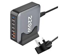 220W USB C Charger Block GaN III USB Charging Station 6 Ports QC4.0 Fast Desktop Charging Station Hub+PD 100W USB C Laptop Charger Adapter Compatible with MacBook Pro DELL Laptop tablet and phone