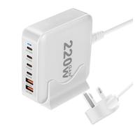 220W USB C Charger Block GaN III USB Desktop Charging Station 6 Ports QC4.0 Fast Charging Station Hub+PD 100W Type C Laptop Charger Adapter Compatible with MacBook Pro Laptop Tablet and Phone