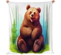 220x240 cm White Flannel Throw Blanket - Cute Happy Bear Print for Bed Sofa Travel, Super Soft Warm Fuzzy Fluffy Blanket for Adults and Kids