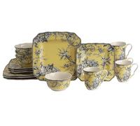 222 Fifth Adelaide 16 Piece Porcelain Dinnerware Set with Square Plates: Service for 4, Yellow