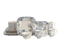 222 Fifth Adelaide 16-Piece Square Floral Dinnerware Set - Service for 4, Blue & White Porcelain Plates & Bowls, for Everyday Dining & Entertainment, Microwave & Dishwasher Safe, Chip Resistant