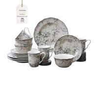 222 Fifth Adelaide 16-Piece Traditional Antique White Porcelain Dinnerware Set - Service for 4 People, Romantic Bird and Flower Design, Everyday Large Dinner Plates and Bowl Sets