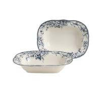 222 Fifth Adelaide Blue Oval Serving Bowls (Set of 2), 28 oz Porcelain Large Serving Bowl, Ceramic White Bowls for Pasta, Salad, Dinner & Entertaining, Luxury Floral Gifts, Microwave & Dishwasher Safe
