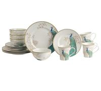 222 Fifth Peacock Garden 16 Piece Porcelain Dinnerware Set with Round Plates: Service for 4, White