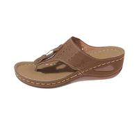 222 Lightweigh Flip Flops for Women 2025 Women's Slippers Thick Bottom Hollow Beach Car Stitching Wedge Heel Flip Flops for Indoor & Outdoor Holiday Summer Vocation (Brown, 4)