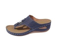 222 Lightweigh Flip Flops for Women 2025 Women's Slippers Thick Bottom Hollow Beach Car Stitching Wedge Heel Flip Flops for Indoor & Outdoor Holiday Summer Vocation (Dark Blue, 7)