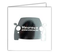 22234 Happy Birthday English Car Car Glossy Silver Square Card with White Envelope 15 x 15 cm Creation Edition Print Made in France - Dream of Words Collection