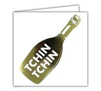 22238 Square Card Tchin Tchin Champagne Bottle in Shiny Gold with White Envelope 15 x 15 cm Festive Day Congratulations Best Wishes Happiness Joy Love Health Toasting Made in France