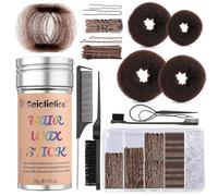 224 Pcs Hair Styling Kit: Hair Wax Stick, 100 Hiar Elastic Bands, 10 Invisible Hair Nets, 50 U Clips, 50 Bobby Pins, 4 Hair Buns, 3 Combs, 2 Loop Tools, All-in-One Styling Set for Women Men Girls