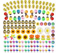 225 pcs Tiny Resin Bee Wooden Ladybug Daisy Flower Mushroom Decor, Bumble Bee Embellishment Epoxy Slime Charm Miniature Fairy Garden Accessories Figurines Micro Landscape Ornaments Scrapbooking