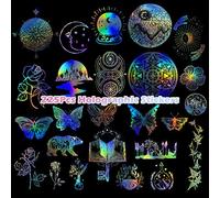 225 Pieces Holographic Stickers, 5 Themes Glitter Resin Stickers, PET Transparent Decals Sticker Set, Waterproof Resin Decoration Accessories for Crafts, Scrapbook, Bottles, Laptop