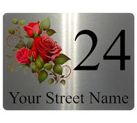 2267 Custom Personalised Address Rose Door Gate Metal Aluminium Sign Plaque (Brushed Silver)