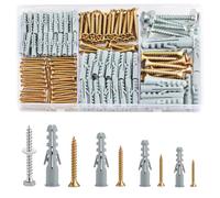 228 Assorted Screws and Wall Plugs Set, Masonry Plasterboard Wall Plugs and Screws for Brick Concrete Plasterboard Fixings for TV Bracket