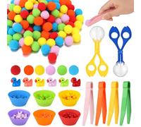 228 Pcs Summer Colorful Sensory Bin Filler Fine Motor Toys Counting Sorting 120Pcs Pom Pom 90Pcs Mini Resin Duck 12Pcs Sorting Cups 4Pcs Tweezers 2Pcs Scissors Clips for Preschool Early Education