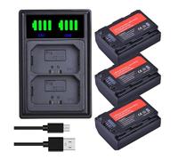 2280mAh NP-FZ100 Battery+LED Dual Charger Type C Port，Compatible For Sony Alpha 9 A9R 9S A9S A7 Iii A7R3 7RM3 A7m4 A6700 A6600(3 Battery 1 charger)