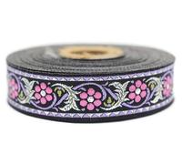 22904 V3 10 m 22 mm Pink and Purple Woven Jacquard Ribbon with Bavarian Flower Pattern Rolls Tape Embroidered Fabric Craft Clothing Haberdashery Creative Decoration Sewing Medieval
