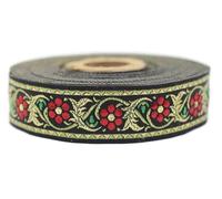 22904 V4 10 m 22 mm Red and Gold Metallic Woven Jacquard Ribbon with Bavarian Flower Pattern Rolls Tape Embroidered Fabric Craft Clothing Haberdashery Leisure Creative Decoration Sewing Medieval