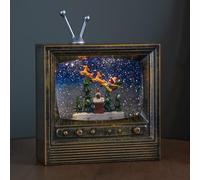 22cm Battery Operated Light up Antique Gold TV Christmas Water Spinner with Santa Scene & LEDs
