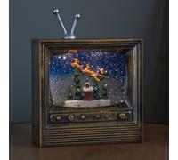 22cm Battery Operated Light up Antique Gold TV Christmas Water Spinner with Santa Scene & LEDs