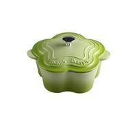 22cm Cast Iron Casserole Dish With Lid, 2.7 Litre Flower-Shaped Enamel Dutch Oven, Heavy Duty Soup & Stew Pot,for Bread Baking, Roasting, Braising,Stews(Green)