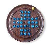 22cm Diameter WOODEN SOLITAIRE BOARD GAME with AQUA SWIRL GLASS MARBLES | classic wooden solitaire game | strategy board game | family board game | games for one | board games