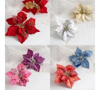 22cm Holiday Flower Ornament for Christmas Tree and Wreath Decoration, Floral Hanging Ornament for Party and Home Ambiance (Red C)