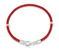 22cm Red Braided Leather Bracelet with 925 Sterling Silver Lobster Clasp-Fit Pandora Charm/Beads/Pendant, Gift for Men/Women/Grandson Christmas Birthday New Year