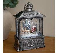 22cm Silver Santa Sleigh Christmas Water Spinner Lantern with White LEDs