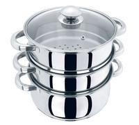 22cm Stainless Steel Steamer Pot with Bakelite Handle & Tempered Glass Lid - Multi-Tier Stackable Steam Cooker for Healthy Cooking, Compatible with All Stovetops, Dishwasher Safe