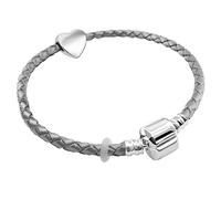 22cm X Large Womens Leather Starter Charm Bracelet with Silver Heart and Gift Box valentines gifts for her (Silver Leather)