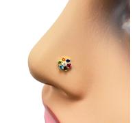 22ct Yellow Gold Floral Multicolour Stone Nose Pin/Stud 5mm Width Raina Jewels Gold One Size