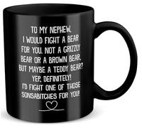22Feels I Would Fight A Bear For You Mug (Black) Nephew Gift Boys Men Coffee Cup Teen Birthday Christmas Quinciero Graduation Holy Communion Present Idea (11oz)
