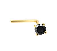 22G Solid 14Kt Gold L-Shape Nose Stud with real Black Diamond Gemstone, 14kt Yellow Gold or 14kt White Gold Prong Setting - April Birthstone Nose Ring, Metal, black-diamond