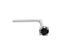 22G Solid 14Kt Gold L-Shape Nose Stud with real Black Diamond Gemstone, 14kt Yellow Gold or 14kt White Gold Prong Setting - April Birthstone Nose Ring, Metal, black-diamond