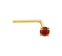 22G Solid 14Kt Gold L-Shape Nose Stud with real Garnet Gemstone, 14kt Yellow Gold or 14kt White Gold Prong Setting - January Birthstone Nose Ring, metal, garnet