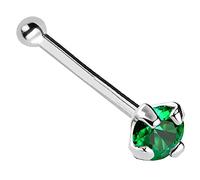 22G Solid 14Kt Gold Nose Bone Stud with Prong Set real Emerald Gemstone, 14kt Yellow Gold or 14kt White Gold - May Birthstone Nose Ring, Metal, emerald