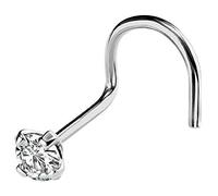 22G Solid 14Kt Gold Nose Screw Stud with Prong Set real Diamond Gemstone, 14kt Yellow Gold or 14kt White Gold - April Birthstone Nose Ring, Metal, diamond