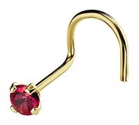 22G Solid 14Kt Gold Nose Screw Stud with Prong Set real Ruby Gemstone, 14kt Yellow Gold or 14kt White Gold - July Birthstone Nose Ring, Metal, ruby