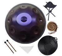 22In Adult Handpan, 9 10 12 Notes Hand Pan Drum Instrument, 432 440Hz D Minor Kurd Premium Steel Hand Drum with Carrying Bag Drumsticks Spiral Wraps Brackets(Deep Purple,440HZ/10Note)