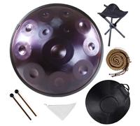 22In Adult Handpan, 9 10 12 Notes Hand Pan Drum Instrument, 432 440Hz D Minor Kurd Premium Steel Hand Drum with Carrying Bag Drumsticks Spiral Wraps Brackets(Deep Purple,432HZ/12Note)