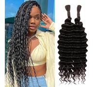 22inch Deep Wave Bulk Human Hair for Braiding 10A Brazilian Curly 100 percent Human Hair 2 Bundles No Weft micro Human Braiding Hair(Deep Wave 1B#, 22Inch 100g(50gx2Bundles))