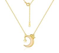 22K Gold Star Moon Rabbit Necklace National Natural Chalcedony Pendant Necklaces Silver Temperament Necklet Jewelry Gifts for Women Girlfriend Girls