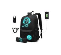 22L Children Glow In The Dark Backpack: 2 in1 USB Backpack Black